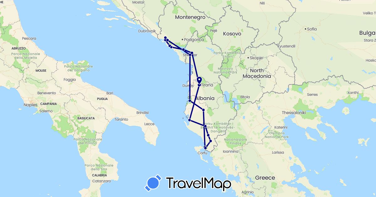 TravelMap itinerary: driving in Albania, Montenegro (Europe)